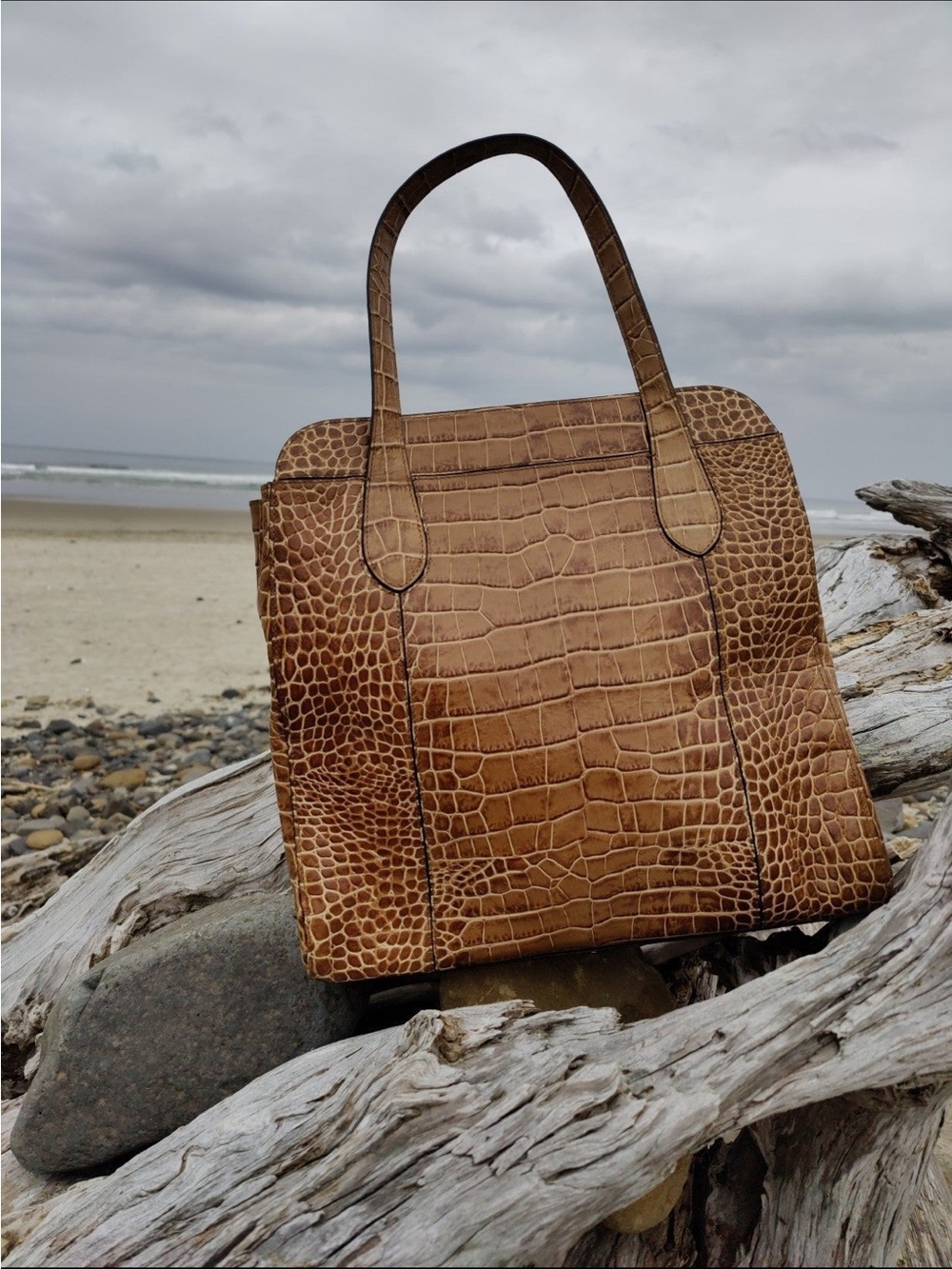 Monsac Croc-Embossed Tote in Brown